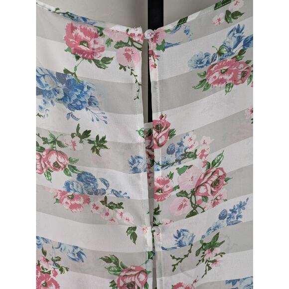 Torrid Striped Floral Sheer Button Back Top white gray pink blue - Picture 7 of 7